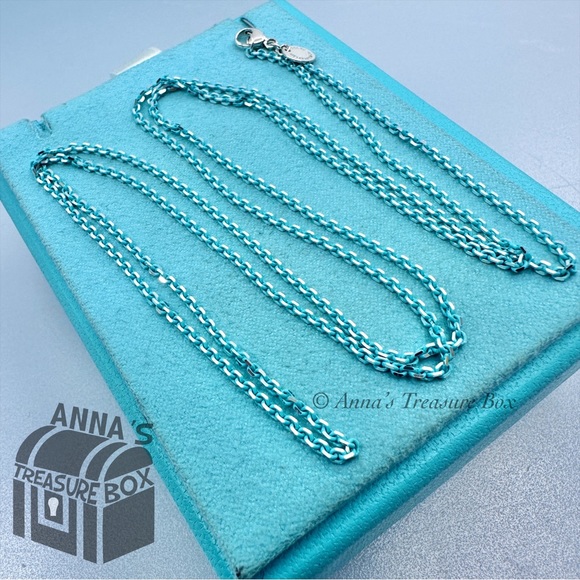 Tiffany & Co. 925 Silver Blue Enamel Sparkler Link 30" Necklace (box, pch, rbbn) - Picture 6 of 6